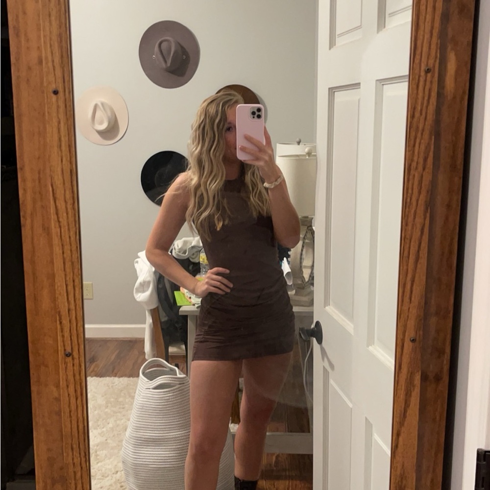Sleeveless Brown Bodycon Mini Dress
